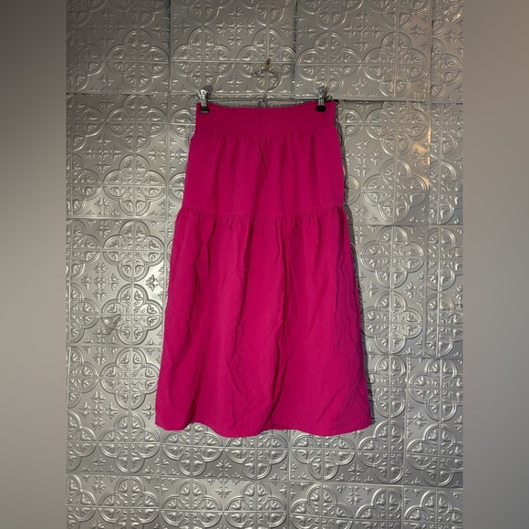 Nine West Bright Pink Smocked waist tiered peasant Midi Skirt - Picture 2 of 9